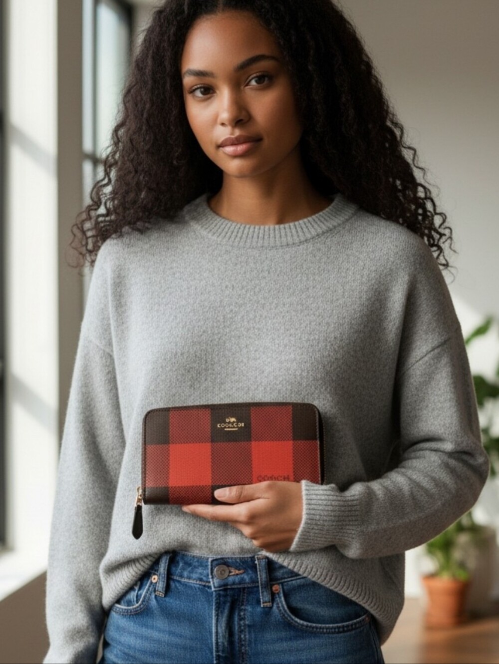 NWT Coach Red & Black Buffalo Check Zip Wallet - Picture 5 of 5
